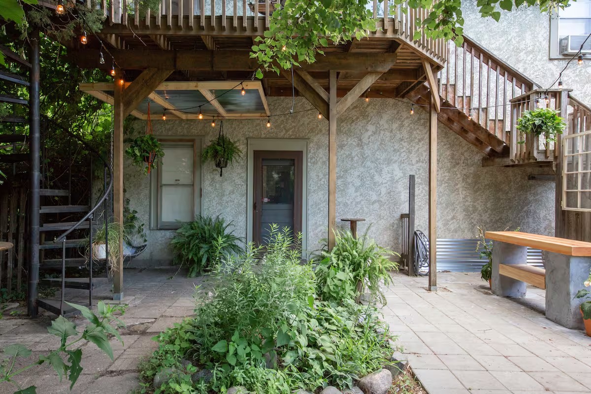 Backyard pergola and outdoor bar area