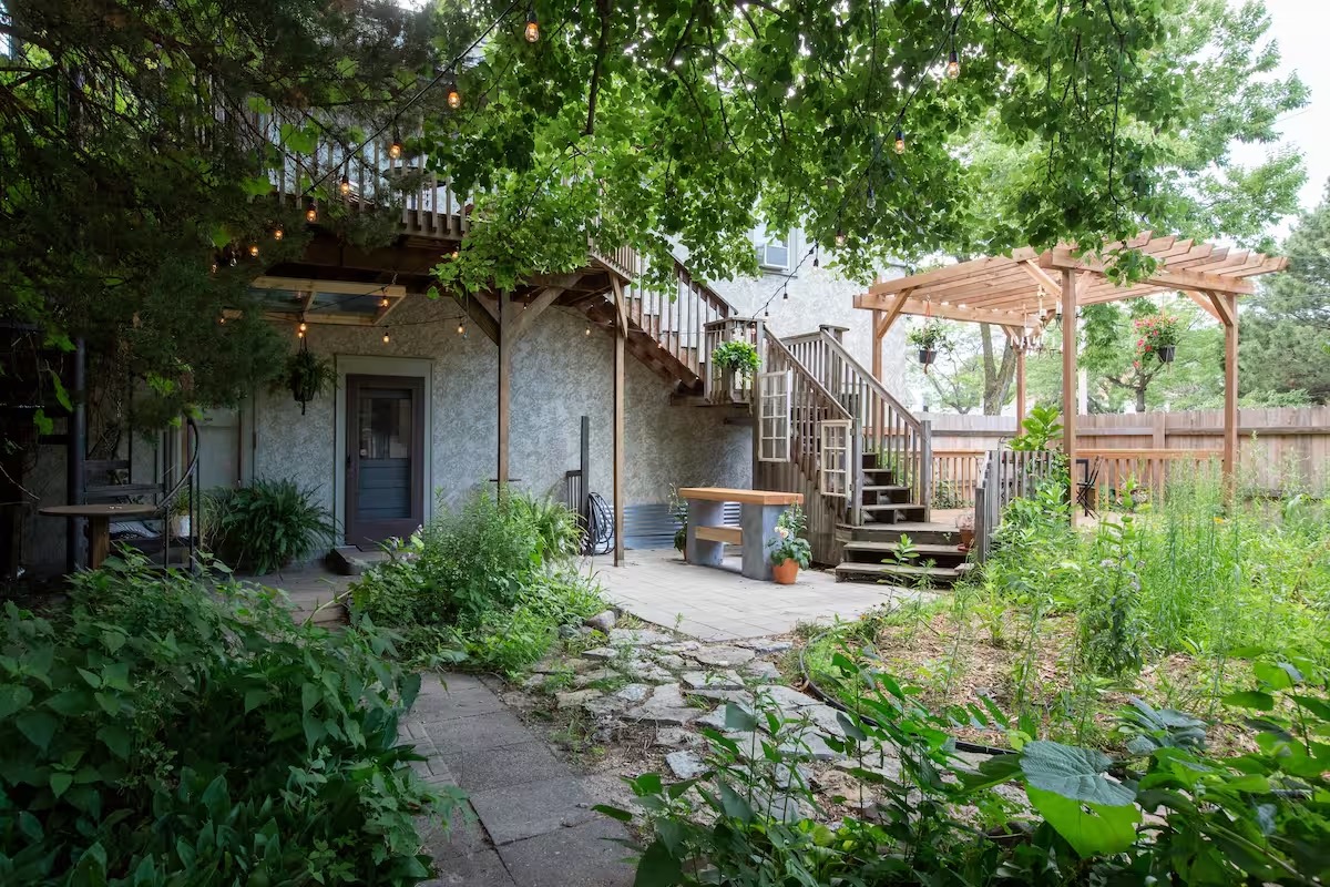 Backyard and private deck viewed from above